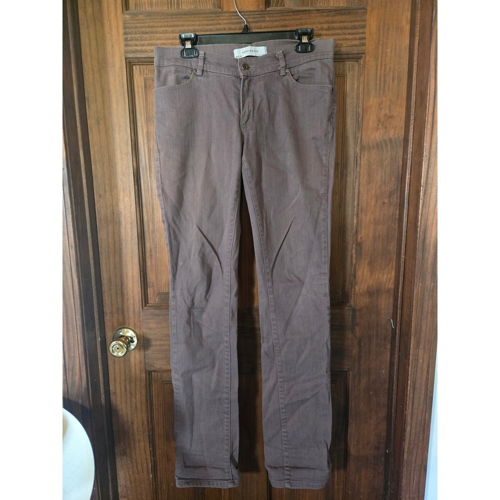 Zara Basic‎ Womens Size 8 Mauve Brown Slim Fit Stretch Cotton Pants Trousers